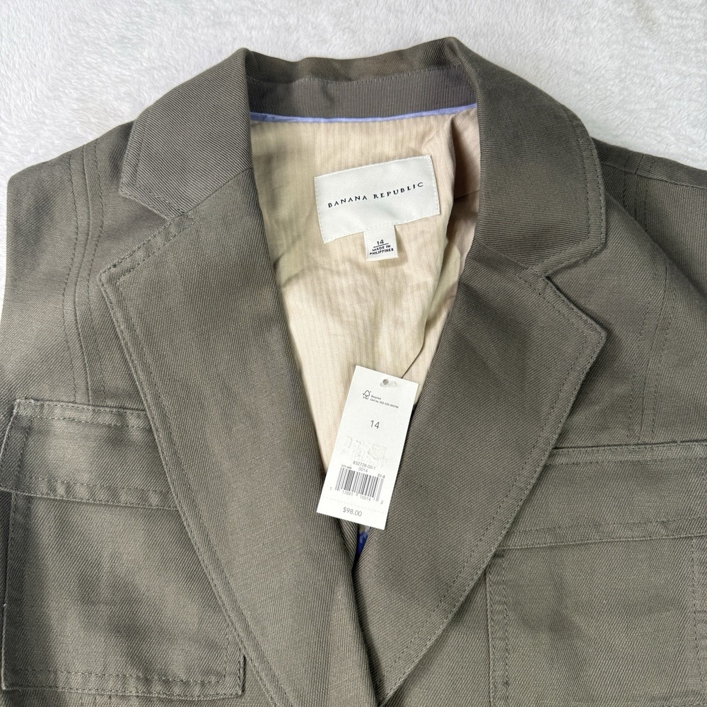 Banana Republic Olive Green Safari Travel Utility Vest Womens Size 14 Linen NWT - Picture 2 of 12